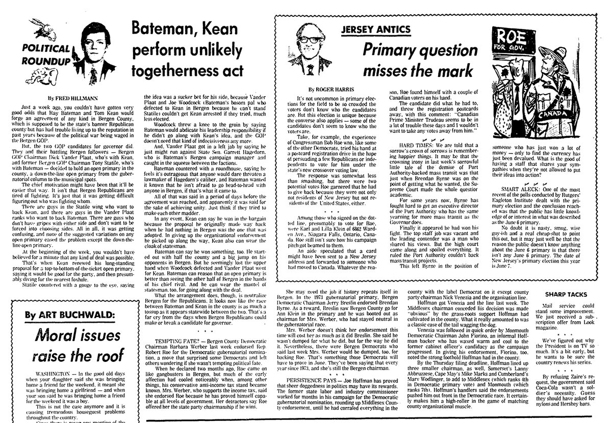 WHEN THE STAR-LEDGER WAS GREAT: @HillmannFred looks at the 1977 GOP gubernatorial primary between Ray Bateman and Tom Kean. (5/1/1977)