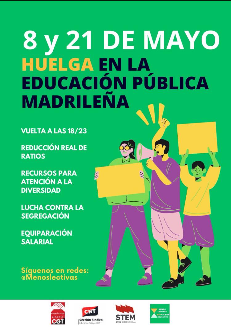 🔴 TOD@S A LA HUELGA 
8 y 21 de MAYO
#DocentesEnAcción #DefendiendoLaPública