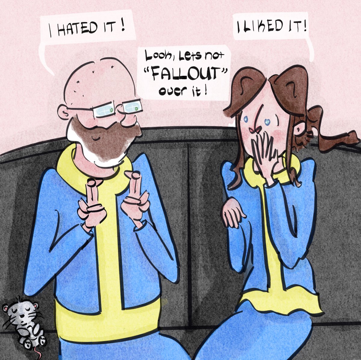 WhatWeOnceWere1's tweet photo. Can you guess what we have been watching? #doodleaday #marriage #wife_husband #cartoon #comic #family #familylife #familyfun #husbandandwife #procreate #procreateart #fallout #falloutfits #falloutcosplay #comicart #cartoonart #doodle #dailyart #marriagelife #doodle #procreatefun https://t.co/4DwfdOCC9w