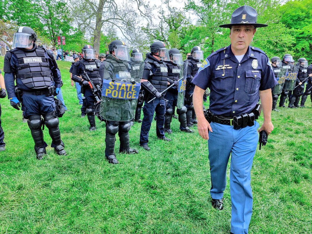 georgehale's tweet photo. State police are back in Bloomington helping Indiana University officials demolish a Gaza protest camp for the second time in three days. IU police say 23 people are now in custody. The encampment is gone but organizers say they'll rebuild https://t.co/BdvyusY0I4