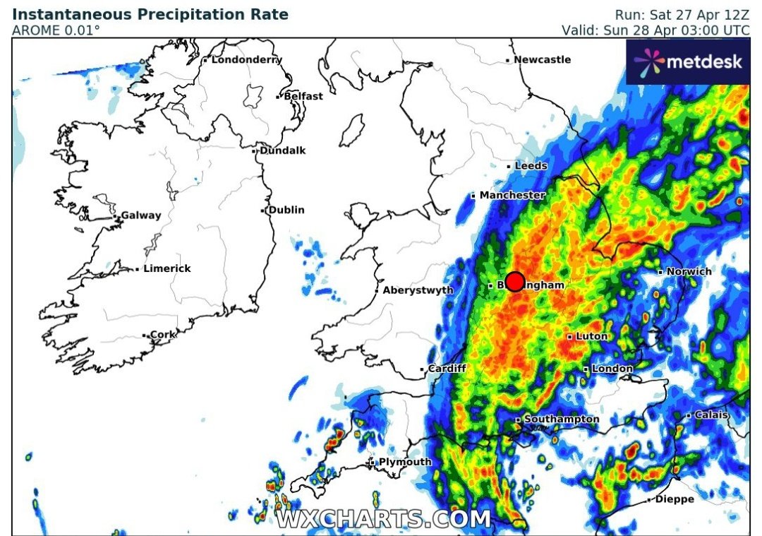 Wishing it would stay dry for longer? Unfortunatley for us in Warwickshire it looks like a fair clump of rain is set to hit tonight. 10-25mm possible Brighter into tomorrow afternoon/evening.