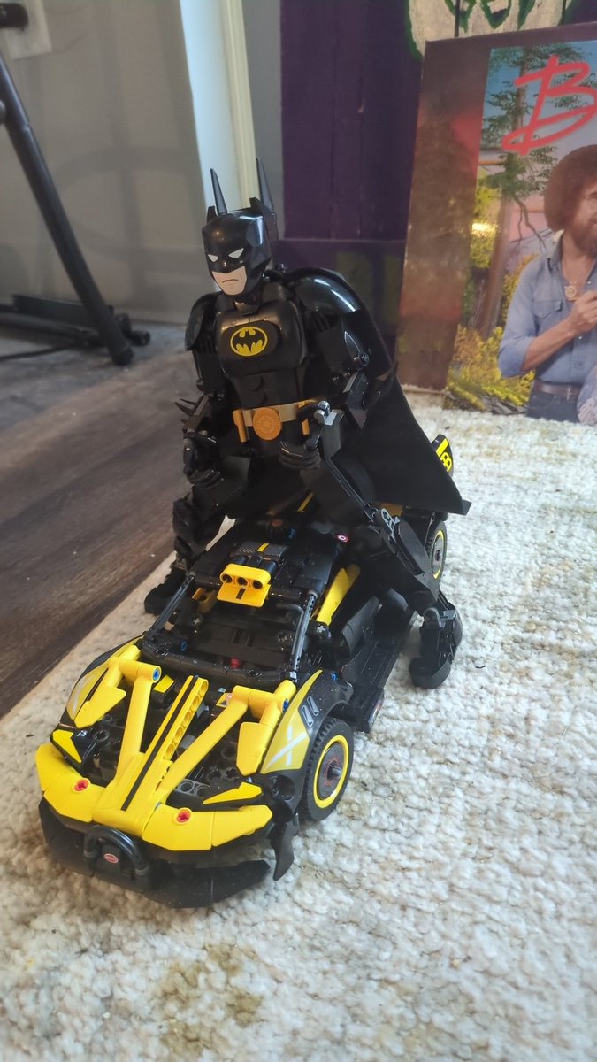 I built this LEGO Batman and have him positioned on my previously built LEGO Bugatti.