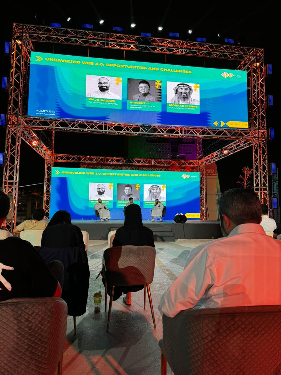 🌟 Live from #RiseUpSummit Saudi in Riyadh: "Unraveling Web3: Opportunities &amp; Challenges"

Today's fireside chat features our founding partner, <a href="/vincent1110/">vinvingame</a> with <a href="/WajdBadawi/">Wajd</a> of Nuqtah and <a href="/justmeuae/">Morrad Irsane</a> of Takadao

Great connecting with everyone!