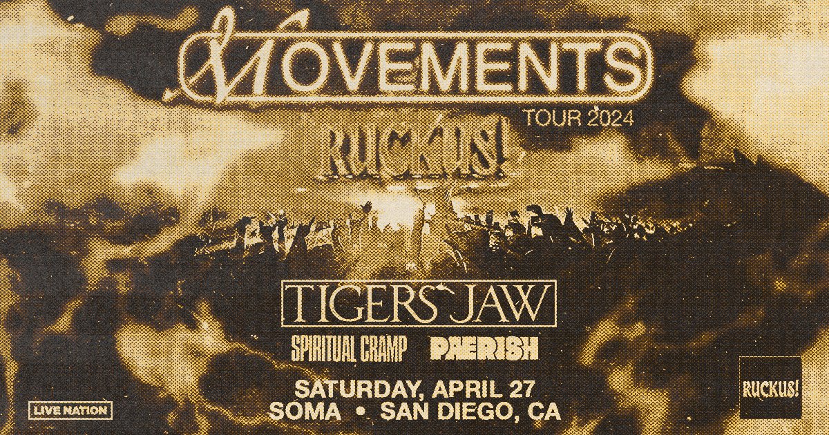 TONIGHT! 💥 We only have a handful of tickets left for @movementsCA on the mainstage with @tigersjaw @Spiritual_Cramp and @Paerish 🎟️ Grab them while you can! bit.ly/3Nbbjnu