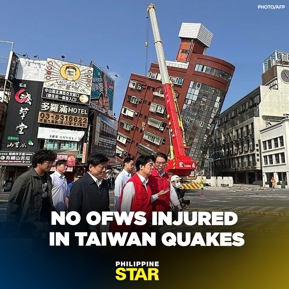 No overseas Filipino workers (OFWs) were injured in the series of earthquakes that shook Taiwan early Saturday morning, the Department of Migrant Workers (DMW) said. tinyurl.com/fakafdux
