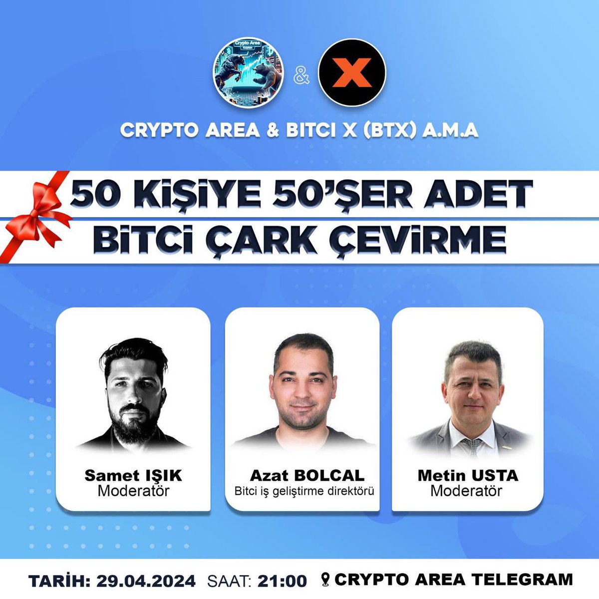 🎁ÖDÜLLÜ A.M.A🎁 Pazartesi 21:00 da bitci iş geliştirme direktörü @azatbolcal ile telegram grubunda sesli sohbetteyiz. $BTX ön satışını konuşacağız. t.me/cryptoarea1 Twiti beğen-rt yap. Sorunu sor. Sorusu seçilenlere 50 adet bitci çark hediye 🎁 Ekstra sesli sohbete…