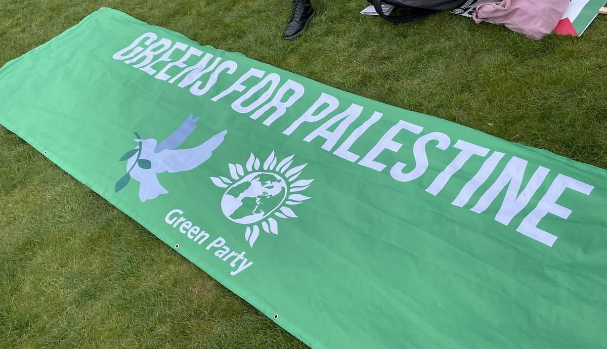 Greens for Palestine at the National March in London calling for peace. Stop arms exports to Israel. Stop the genocide. End the occupation of Palestine. We are all Palestinians. #FreePalestine #CeasefireNow @_david_craig @MattWBroadley @BHGreens