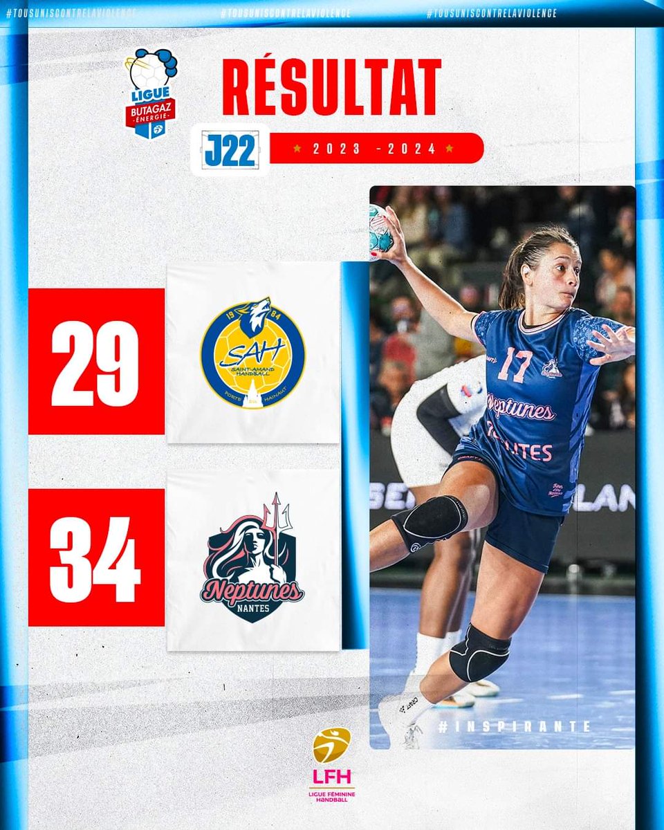 ✊ Succès des @neptunesnantes face au @SaintAmandHand ! 📊 Stats & résultats 👉 ligue-feminine-handball.fr/en-live/?journ… #LigueButagazEnergie