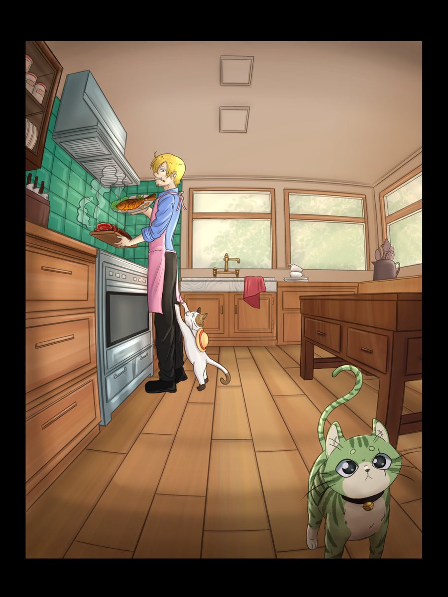 My favorite drawing of the year 😭💕 
#ONEPIECE #ONEPIECEカードゲーム #ワンピース #Onepiecefanart #zoro #sanji #luffy #onepiececat #cats