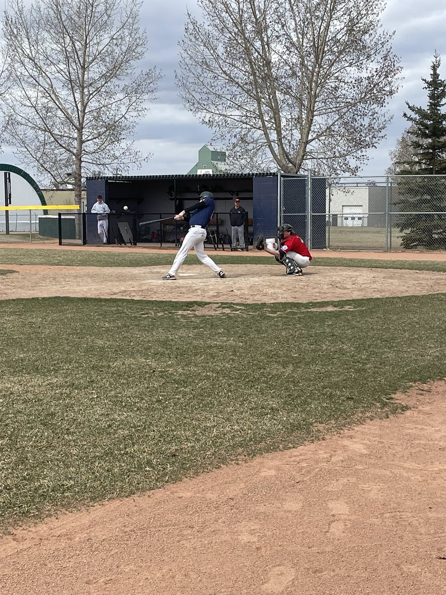 Exhibition game vs. Edmonton Reds today. 

RHP/SS/DH Mac Hillman takes a big hack at an offering.