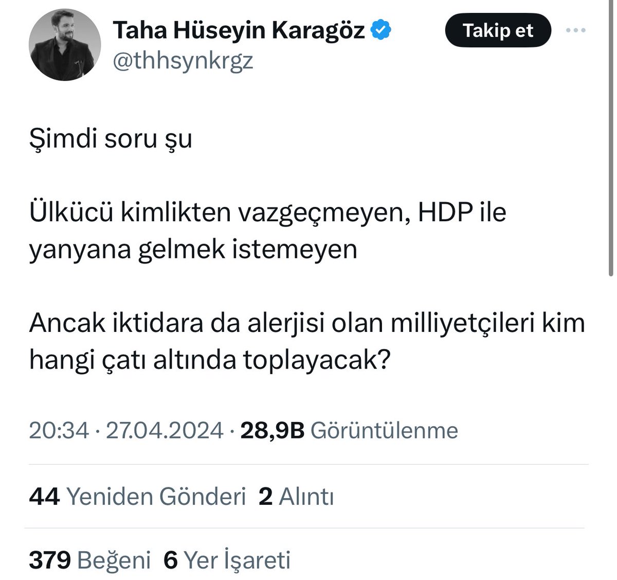 Siz müsterih olun.! @thhsynkrgz çünkü sorunuzun cevabını herkes biliyor; 'Ülkücülük MHP'de olur.!' Başbuğ TÜRKEŞ Ülkücülerin çatısı MHP/ÜlküOcaklarıdır. Ülkücülerin Lideri Sn @dbdevletbahceli, Genelbaşkanı Sn @ayyildirim1'dır..