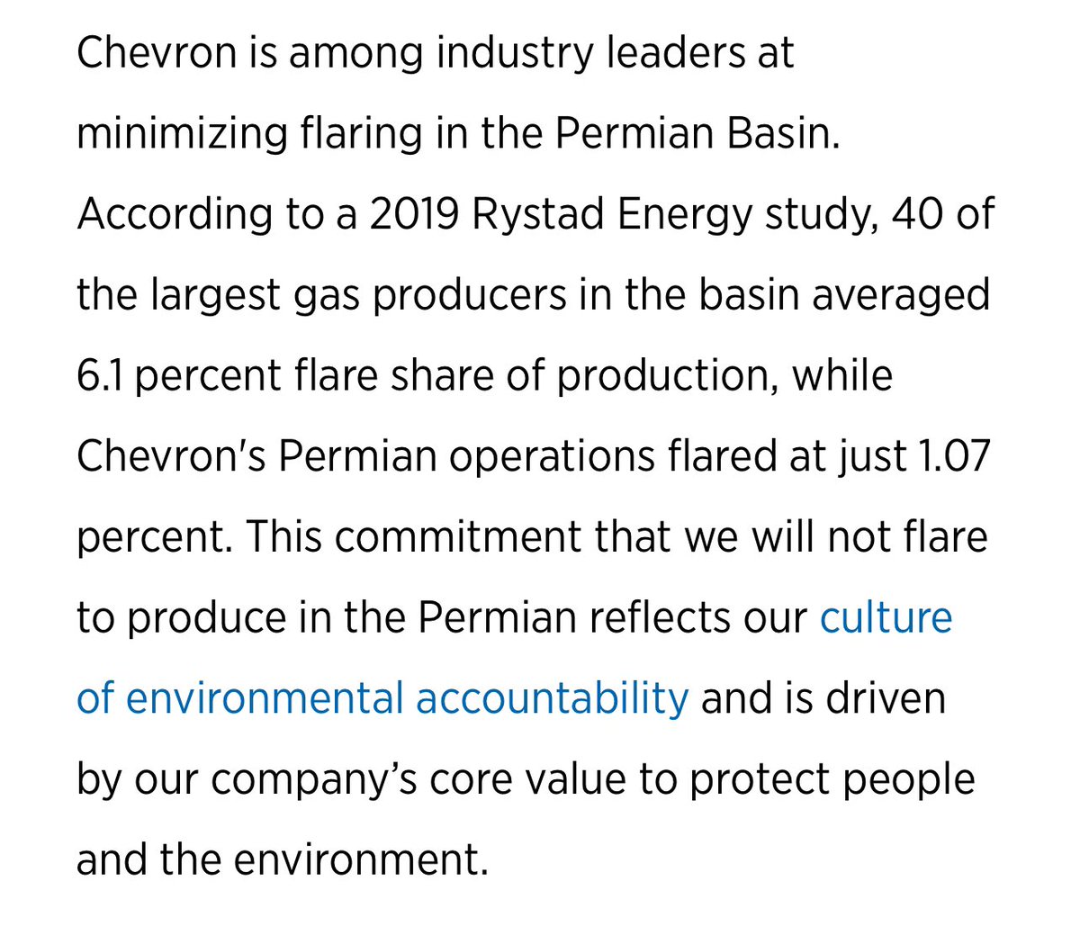 Interesting comment on $CVX web re flaring. @RystadEnergy essentially found that all Permian associated gas was effectively flared 22 days that year. Hopefully RE will perform the same study this year for comparison. $XOM $OXY $FANG $DVN $EOG #EFT #OOTT #ONGT @MethaneSAT