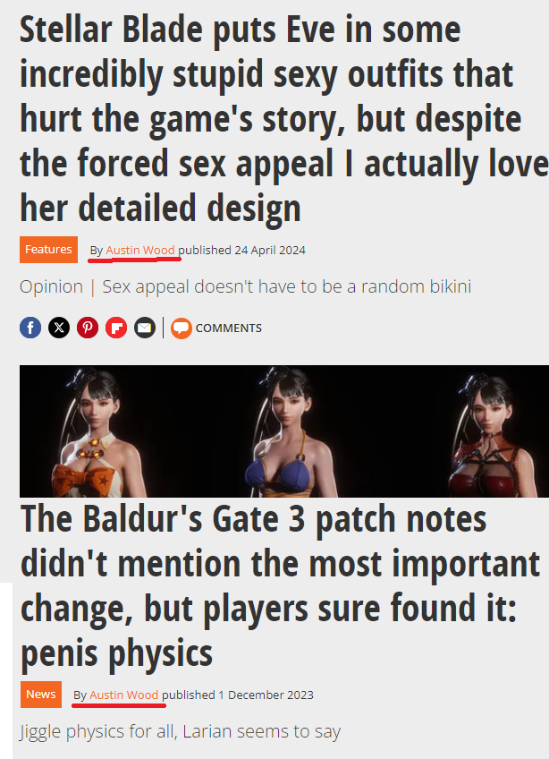 Mangalawyer's tweet photo. The corruption in the industry in 1 photo:
-Same author
-Same outlet
-Stellar Blade outfits: Bad
-Bladur's Gate Dong: Good

Not to mention these activists played the post-patch censorship version. If they scream at you for demanding the content to be restored, just laugh at them https://t.co/J63uIkhOwb