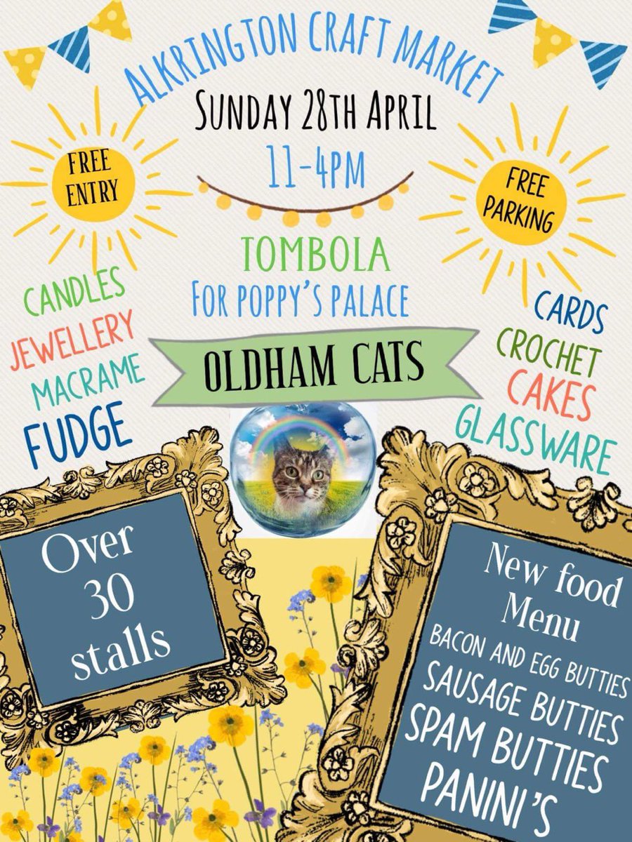 Come and join us tomorrow at our craft market. 11-4. Free parking and entry. We will be raising funds for @OldhamCats on our Tombola.  @RochdaleCouncil @GMPMiddleton @AlkringtonCSA @ILoveMCR