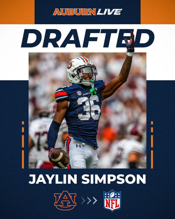 Auburn DB Jaylin Simpson drafted No. 164 overall in the 5th Round by the Indianapolis Colts #NFLDraft @Colts @jaylinsimp @AuburnFootball @AuburnLiveOn3