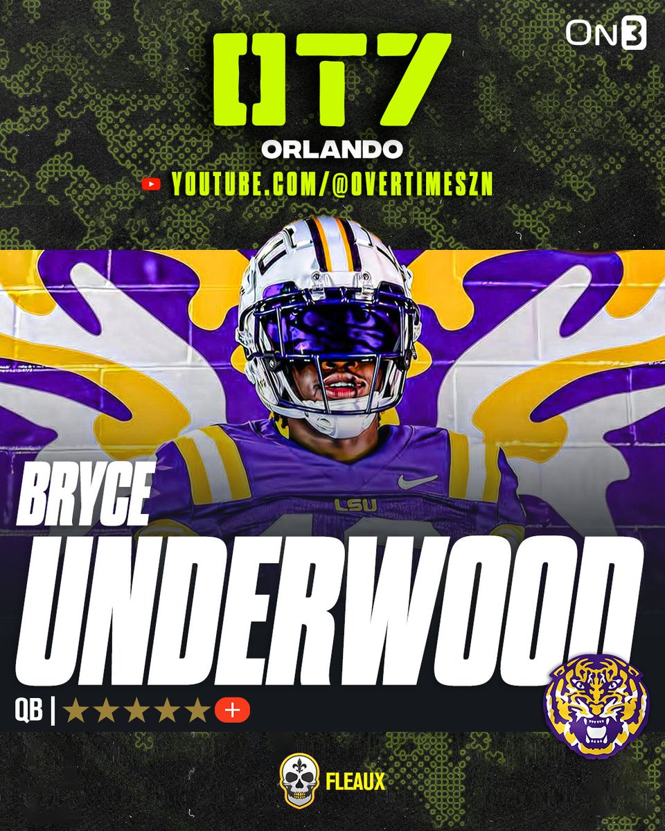WATCH: No. 1 overall recruit and LSU Five-Star Plus+ QB commit Bryce Underwood takes the field @overtime 7v7🐯 LIVE: youtube.com/watch?v=j0qwVz…