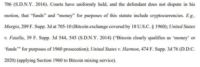 LynAldenContact's tweet image. US prosecutors say bitcoin is money.

It's Schrodinger's money. It's a "speculative asset" when they want to describe it as not important, but then becomes "money" for the purposes of laws regarding money transmission, and then back to "speculative asset" again.
