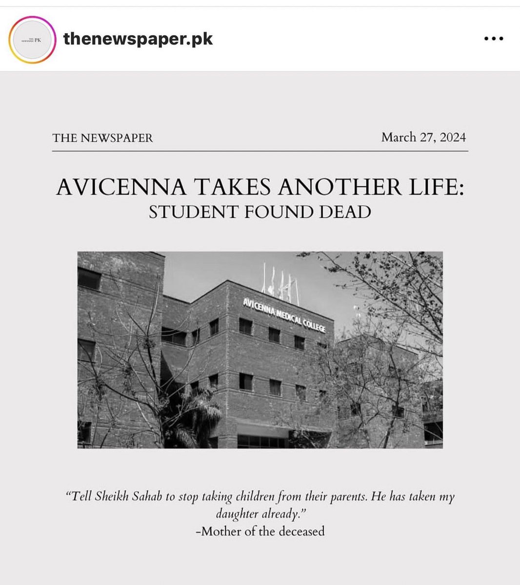Maddynukes's tweet photo. Avicenna medical college take another life
#studentslifematters
#Avicennaincident https://t.co/1Y0D0orHK1