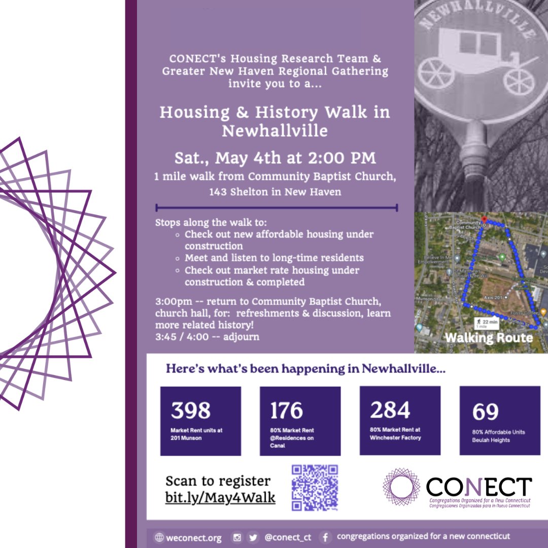 CONECT_CT's tweet photo. Join us for a meaningful stroll through #NewHaven next week, as we highlight the ongoing efforts to expand affordable housing in the city. 

After the walk, engage in a brief discussion over refreshments!

Don't miss out! Register now at https://t.co/ni6mkV1n2t 

#CONECT https://t.co/UuwjjIY8j4