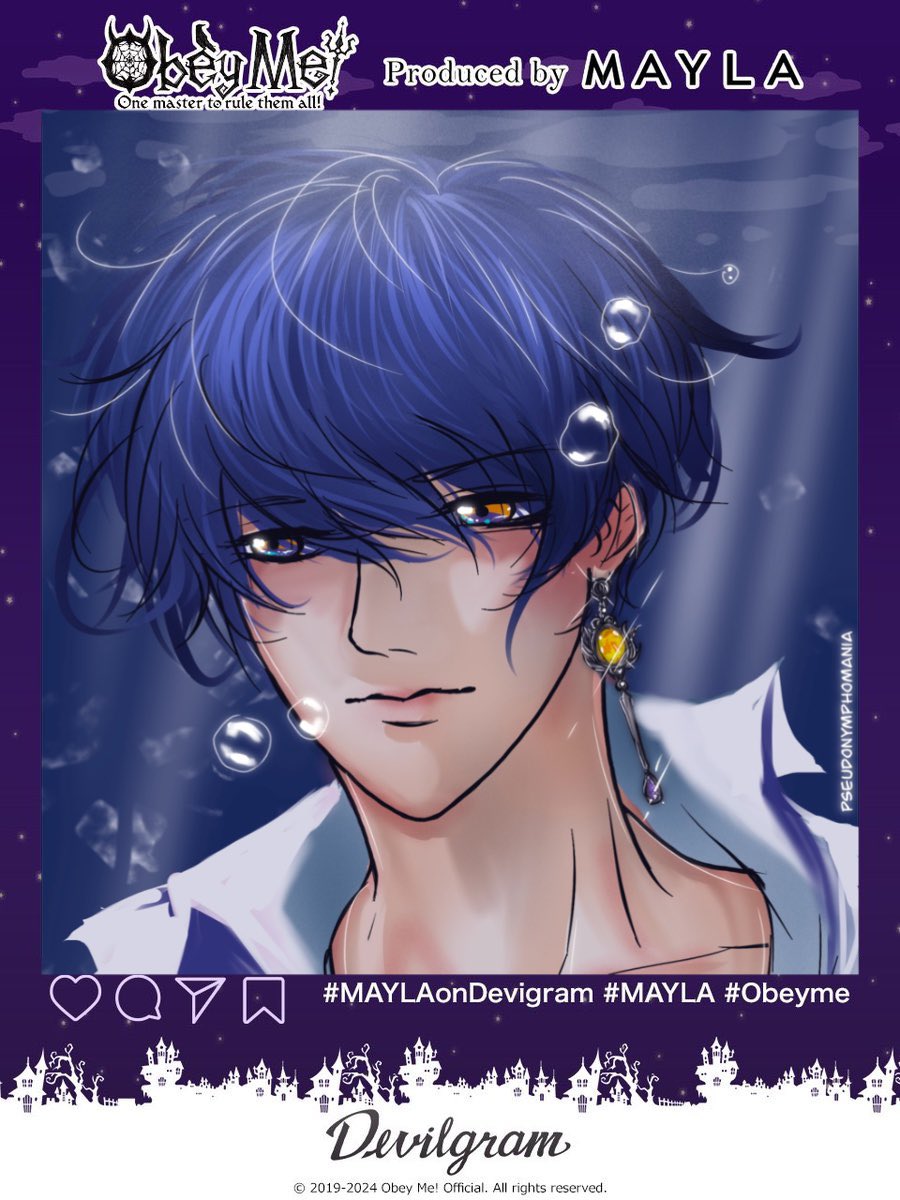 Just a quick 2-hour Levi to round out the current roster of earring demons. 🐍 

 #MAYLAonDevilgram #MAYLA #Obeyme
#obeymeleviathan #obeymefanart

*reposted because I forgot about the frame*