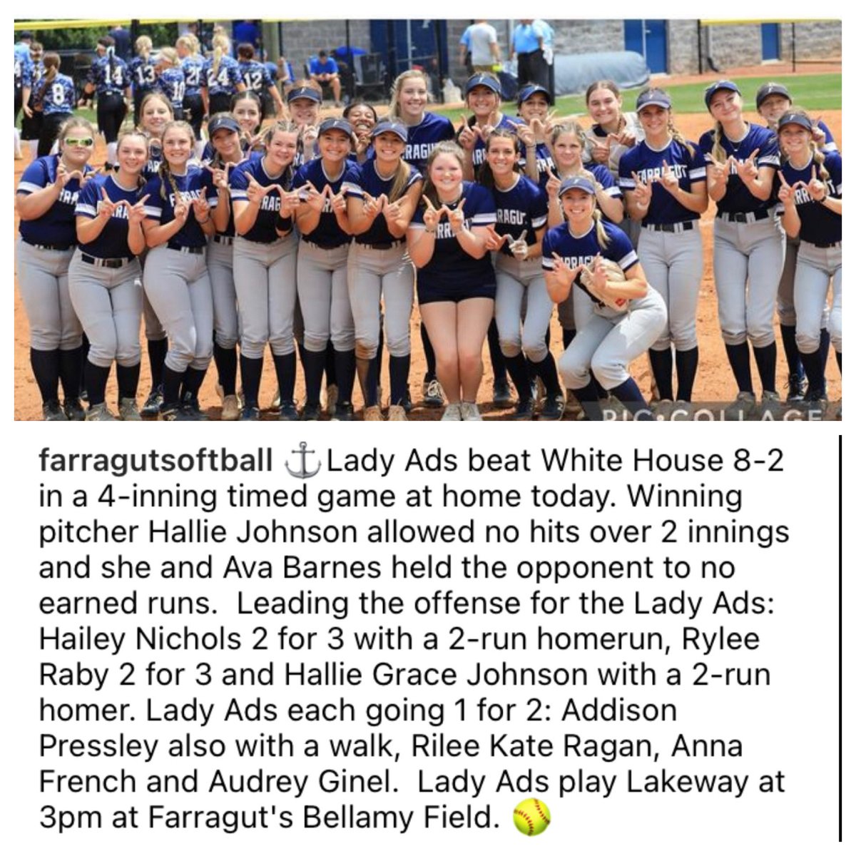 jack tate (@coachtatefhs20) on Twitter photo 🥎⚓️ LADY ADMIRALS SOFTBALL UPDATE ⚓️🥎
Region 2 Challenge
FARRAGUT 8 WHITE HOUSE 2
Lady Admirals now 20-9
<a href="/FarragutSB/">Farragut Softball</a> <a href="/prepxtra/">PrepXtra</a> <a href="/5StarPreps/">5Star Preps</a> <a href="/TJ3rd_/">Toyloy Brown III</a> <a href="/BartlettJC/">John C Bartlett, EdD</a> <a href="/CoachTcom/">CoachT.com</a> <a href="/emactav1/">Dr. Elizabeth MacTavish</a> 🥎⚓️ LADY ADMIRALS SOFTBALL UPDATE ⚓️🥎
Region 2 Challenge
FARRAGUT 8 WHITE HOUSE 2
Lady Admirals now 20-9
<a href="/FarragutSB/">Farragut Softball</a> <a href="/prepxtra/">PrepXtra</a> <a href="/5StarPreps/">5Star Preps</a> <a href="/TJ3rd_/">Toyloy Brown III</a> <a href="/BartlettJC/">John C Bartlett, EdD</a> <a href="/CoachTcom/">CoachT.com</a> <a href="/emactav1/">Dr. Elizabeth MacTavish</a>