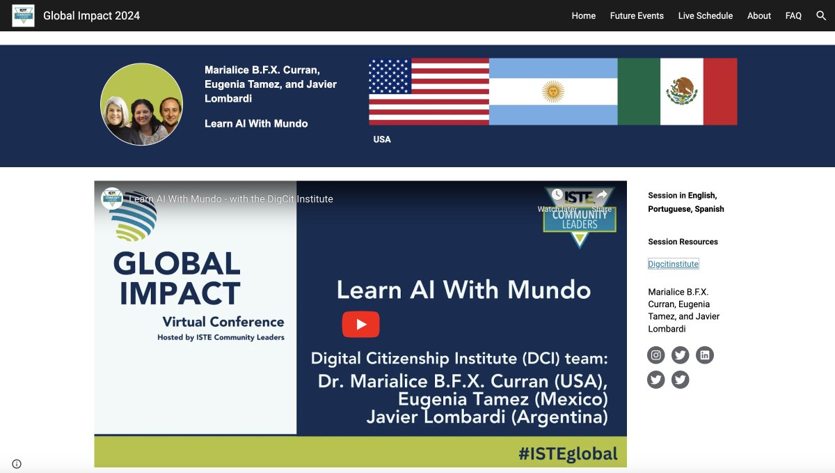 Thank you @ISTEcommunity for the opportunity to present @LearnWithMundo during the #GlobalIMPACT virtual conference! ¿Hablas español? Você fala português? Our #LearnWithMundo #AI session is in English, Spanish & Portuguese 🇺🇸🇲🇽🇦🇷 #AIforEDU #AIforGood 🌏sites.google.com/view/global-im…