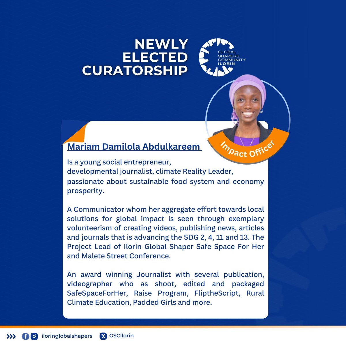 Congratulations to the newly elected Curatorship team of Ilorin Global Shapers Community! 🎉 Together, let's inspire change, foster innovation, and create impact in Ilorin and beyond.

Welcome onboard!

 #IlorinShapers
#Curatorship
#IlorinHub
#GlobalShapersCommunity