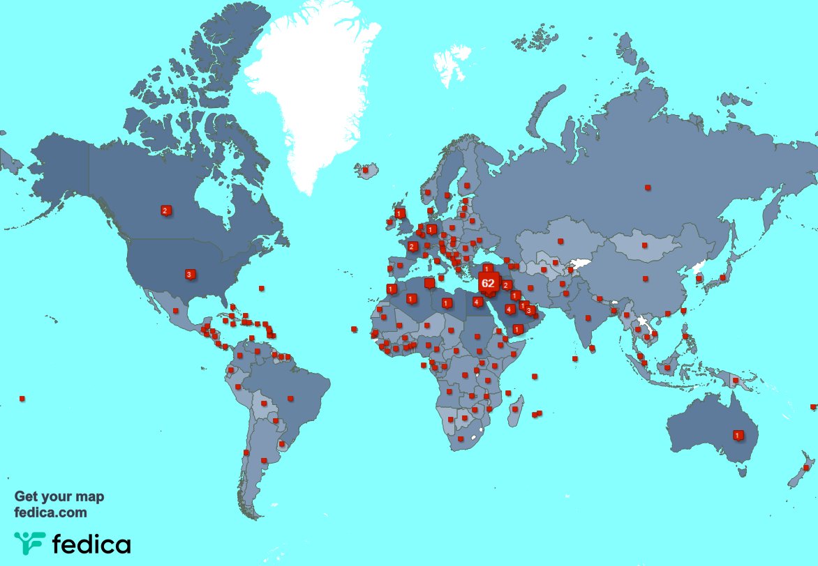 I have 125 new followers from Egypt 🇪🇬, Saudi Arabia 🇸🇦, and more last week. See fedica.com/!BassamAbouZeid