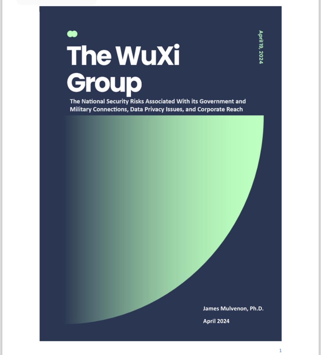 NEW REPORT: The Wuxi Group— The National Security Risks Associated with its Government and Military Connections, Data Privacy Issues, & Corporate Reach Read about The Wuxi Group’s (@WuXi_AppTec & @WuXiBiologics) deep ties to the CCP and Chinese military👇 w5499a.p3cdn1.secureserver.net/wp-content/upl…