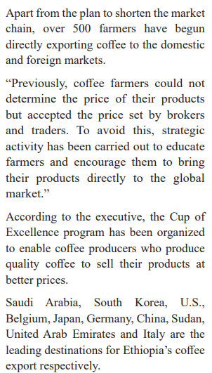 #Ethiopia has secured some $836 million from the export of 175,000 tons of #coffee during the past nine months of the current fiscal year, below the target of $1.2 billion from the export of 240,000 tons of coffee for that period.