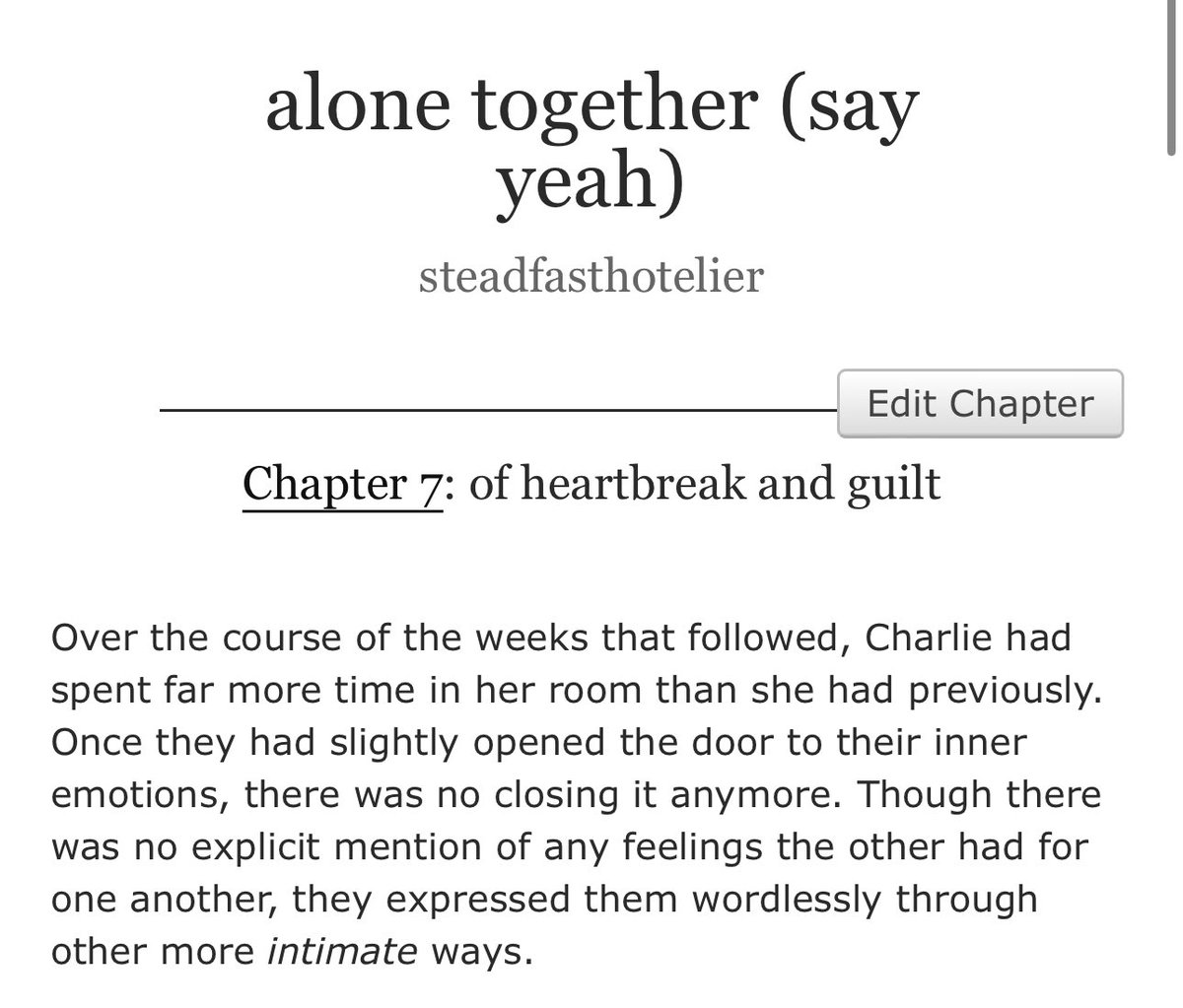 chapter 7 of alone together (say yeah) is out now!

archiveofourown.org/works/54383305…

#radiobelle #charlastor #alastorxcharlie #charliexalastor