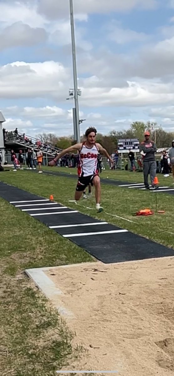 <a href="/1EvanMai/">Evan Mai</a>  Evan Mai rips off a 44’3 1/2 PR in the triple jump to win 🥇 the Southwest Conference Title! Congrats Evan! #McCookBison #jumpsquad