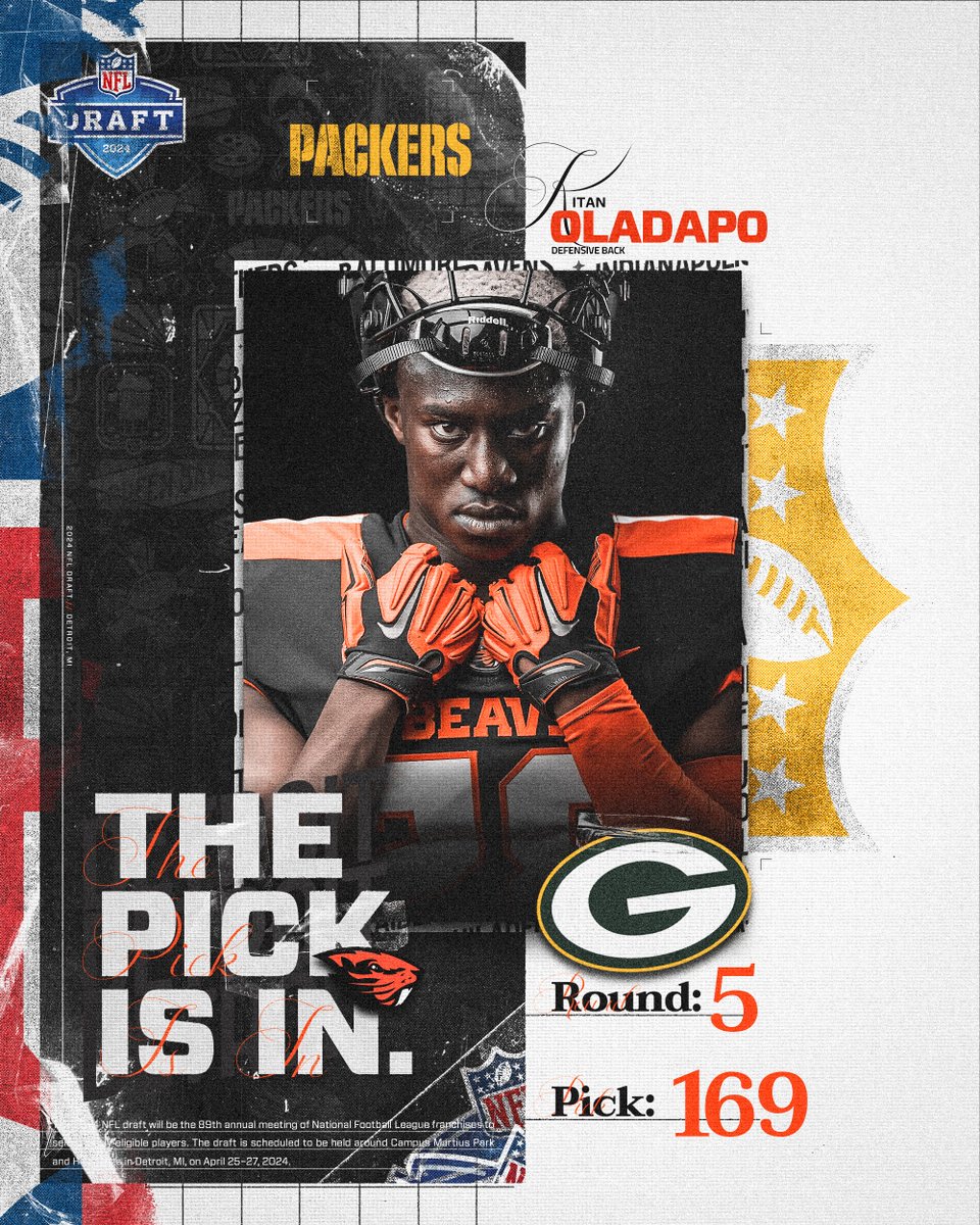 walk-on ➡️ team captain ➡️ NFL –– @Kitan_Oladapo is headed to the @packers as the 169th overall pick in the #NFLDraft . Congrats KT!
