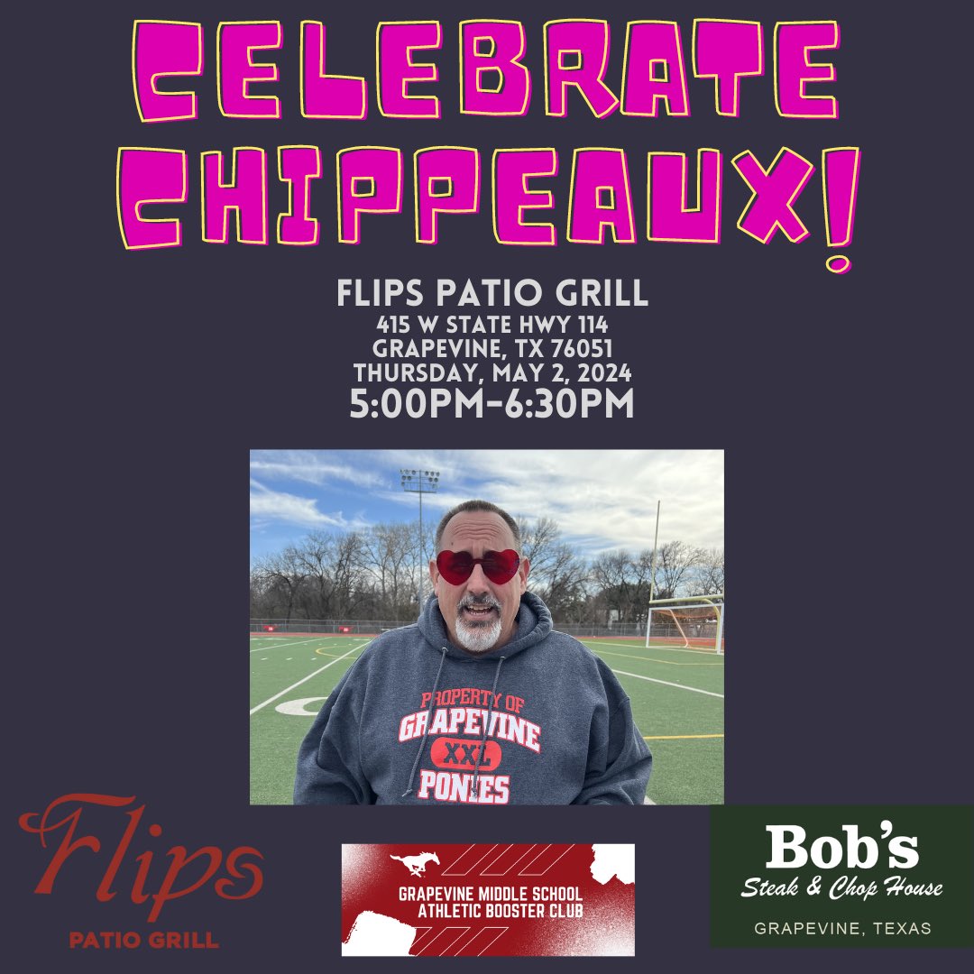 Come celebrate our very own @SChippeaux and his retirement from @GrapevineMiddle @GMSPonies @GCISD_Athletics