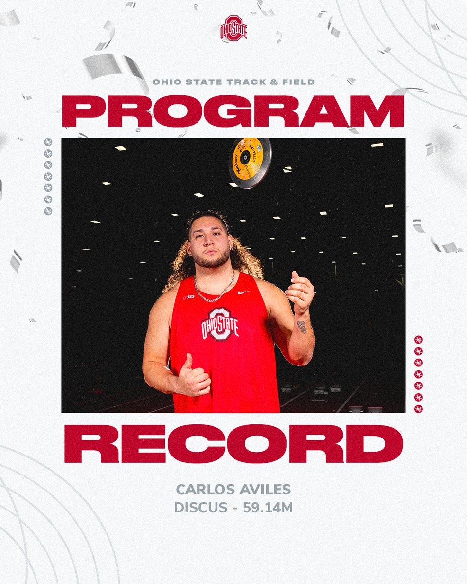 Congratulations to <a href="/AvilesCarlos75/">Carlos Aviles</a> on breaking the discus program record - a record that stood for more than 20 years ‼️💪 This is his second-consecutive discus win!

#GoBucks