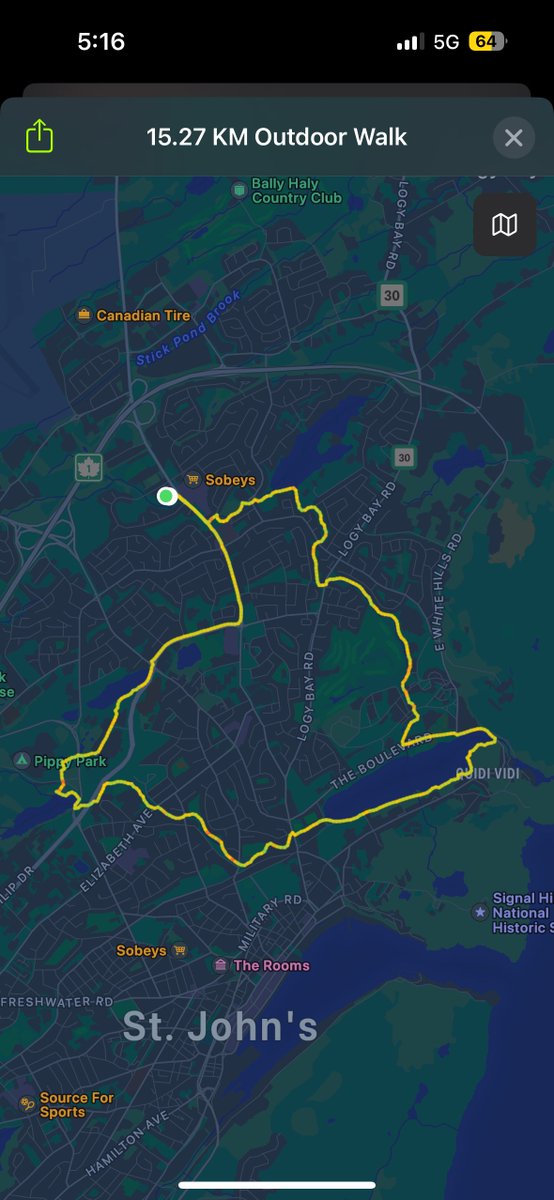 This is my Canada Day route! I always walk this route and head to Quidi Vidi for a free cupcake! 🧁 ♥️👌🏻

Now I’m gonna go get a hamburger somewhere! 🍔

#getoutside 
#15k