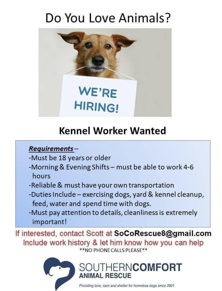 Tarrytown Area - Help Wanted!
3-7pm shift & some weekends. Must have transportation!
Email resume to SoCoRescue8@gmail.com