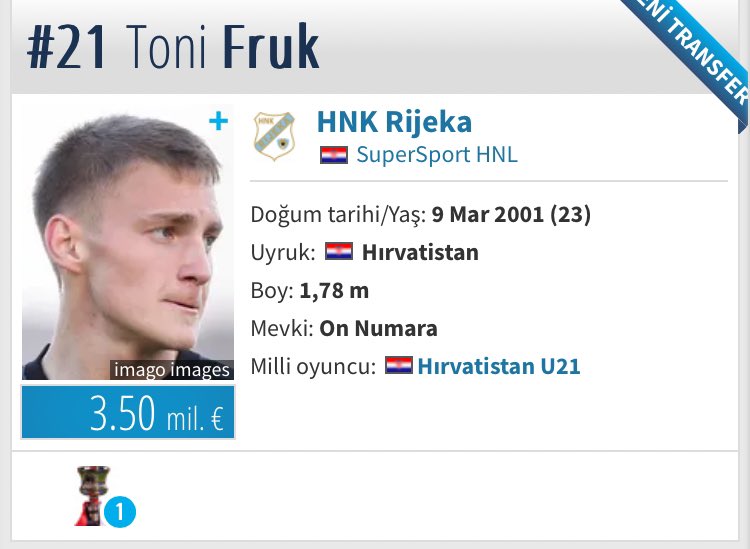 Yeni sezon kadro planlamasına şimdiden başlayan Galatasaray, 10 numara bölgesi için Rijeka forması giyen Toni Fruk’u da transfer listesine dahil etti. Oyuncu Hırvat futbolunun geleceği için büyük umutlar barındıran bir isim. 🟡🔴
