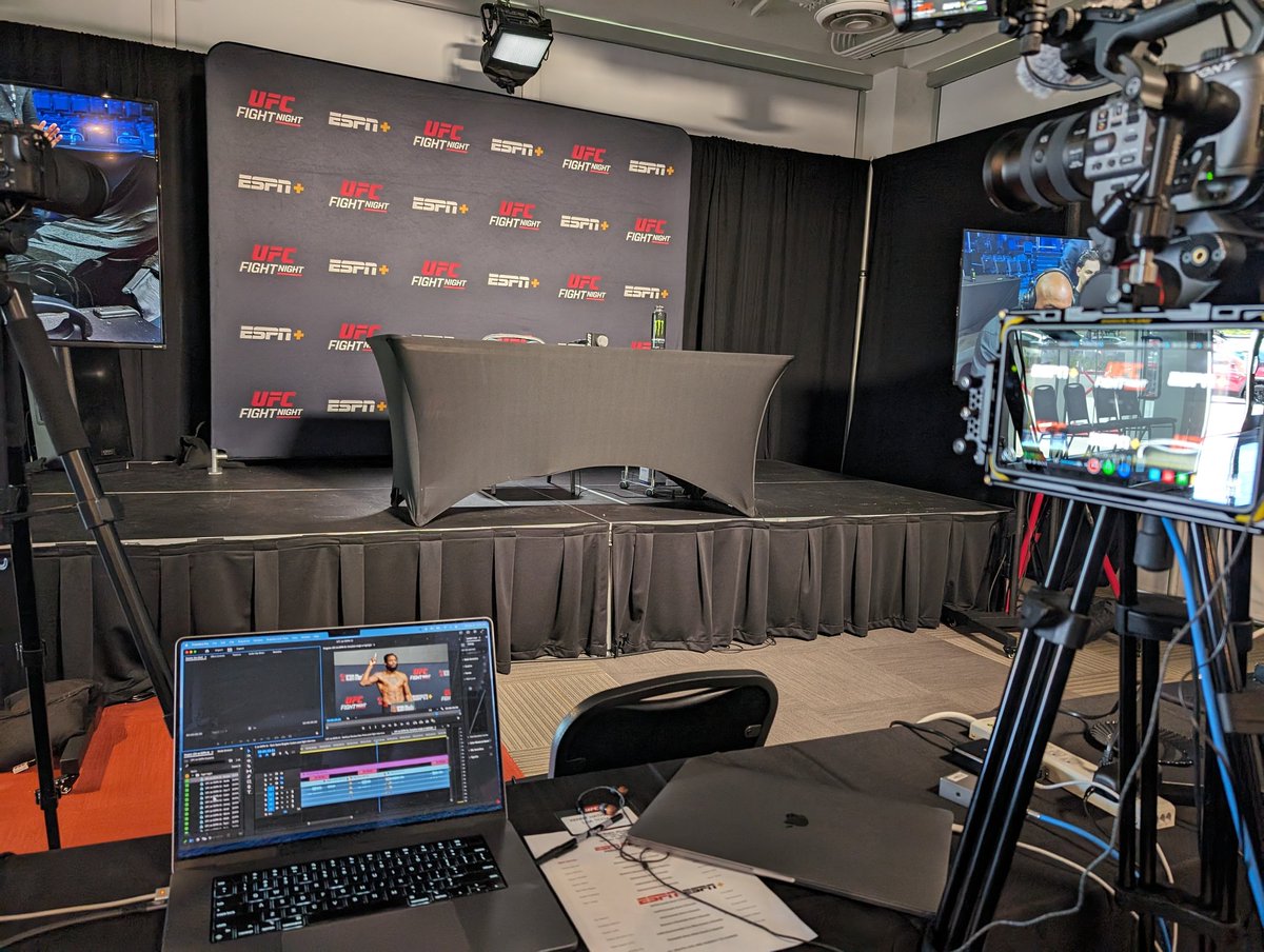 Set up in the Apex for #UFCVegas91. Post-fight interviews and play-by-play over @MMAJunkie.com starting around the top of the hour. #ufc #ufconespn55