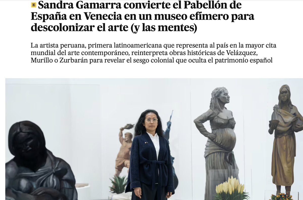 Urge echar a esta gentuza. Una peruana comunista, representante 'española' en el pabellón 'español' de la Bienal de Venecia para echar basura sobre grandes españoles de las artes y de la gesta de la hispanidad en América.
Gobiernan traidores con auténtica obsesión por hacer daño