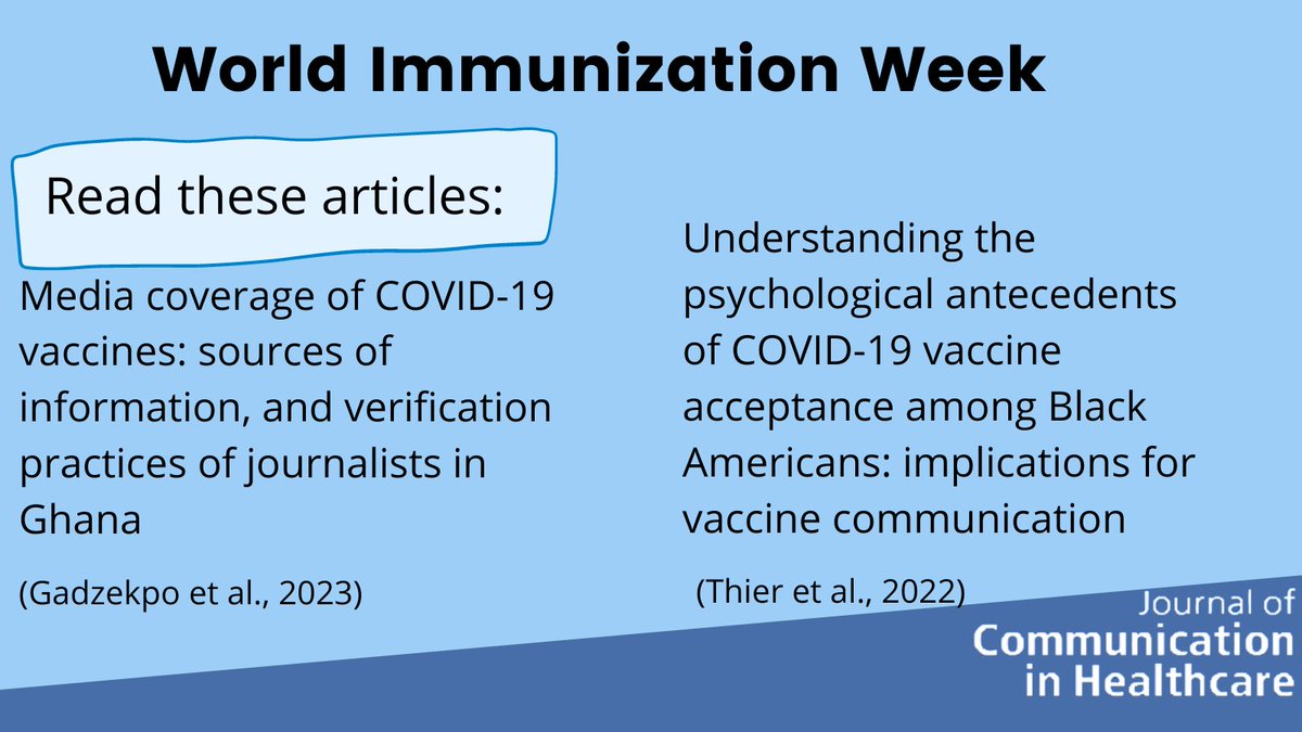 World Immunization Week aims to highlight the collective action needed to protect people from vaccine-preventable diseases. Read some @JCIHonline articles related to #immunization. tandfonline.com/doi/full/10.10… tandfonline.com/doi/full/10.10… #healthcommunication #worldimmunizationweek