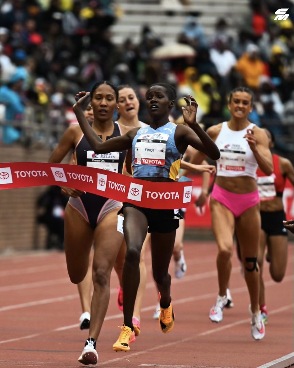 UPSET ALERT 🙃 Campbell alum Dorcus Ewoi flips the script on a stacked @pennrelays 800m field to take the win in 2:02.49. @AjeeW moves up well from 7th to 2nd in the final 400m but it wasn’t enough to overtake Ewoi as she clocks a 2:02.88 season opener in her specialty event.