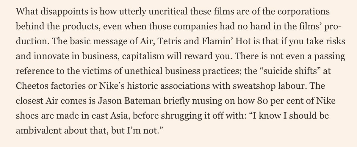 The Financial Times thinks Hollywood needs to cool it with the love letters to consumer capitalism (Barbie, Frosted, Air, Flamin' Hot, Tetris...)