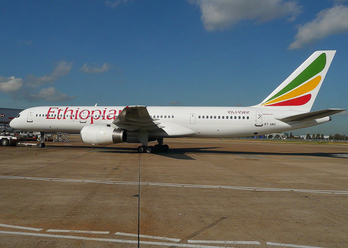 An Ethiopian Airlines B757-200 seen here in this photo at London Heathrow Airport in October 2008 #avgeeks ©️- John Taggart