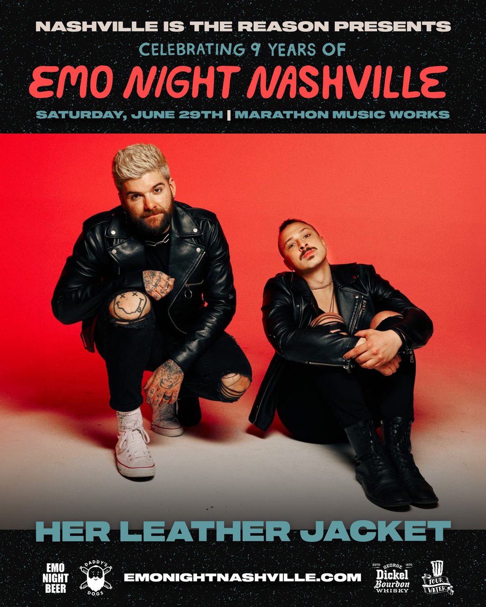 After being brought out as surprise guests by Aaron Gillespie, Her Leather Jacket make their ‘official’ Emo Night Nashville debut on 6/29! 🎟️: emonightnashville.com #nashvilleisthereason