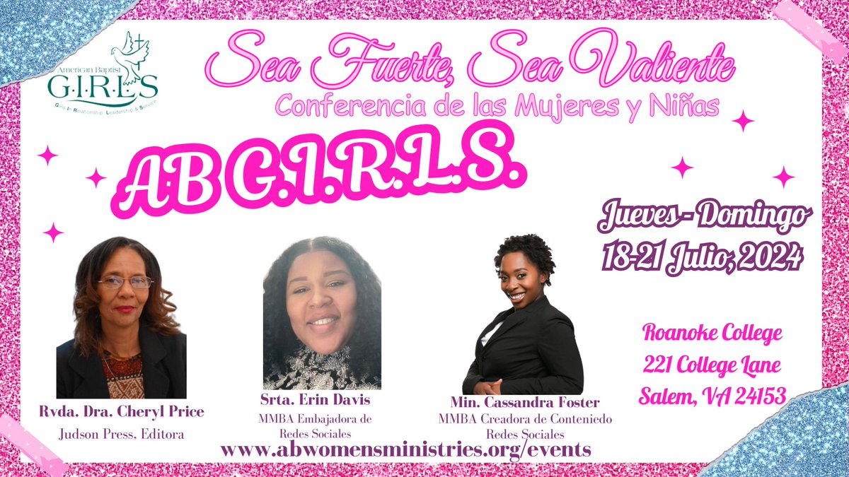 abgirls's tweet image. Register today on our website, abwomensministries.org/events Scholarships applications are due by May 1, 2024.
#ABWM #ABYAW #ABGIRLS #be #strong #courageous #women #girls #conference #workshop #fuerte #valiente #scholarship #beca #virginia #va #july #Summer #taller #hiking