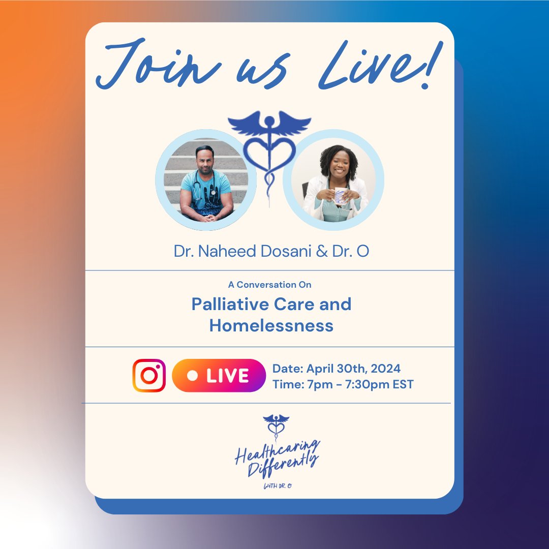 Join Dr. O and Dr. Dosani this Tuesday on Instagram Live, where they will discuss Palliative Care and Homelessness. Drop your questions below, and we’ll be sure to ask him! 🗓️ 04/30/2024 ⏰ 7:00PM - 7:30PM EST 📱 Instagram Live #HealthEquity #HealthcaringDifferently