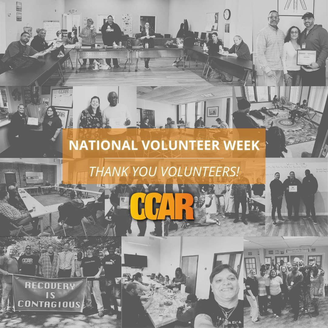 Today wraps up National Volunteer Week! CCAR loves an extra reason to celebrate our incredible volunteers. We hope you feel appreciated this week and always! Thank you for everything each of you does for CCAR and the recovery community 🧡✨ #NationalVolunteerWeek