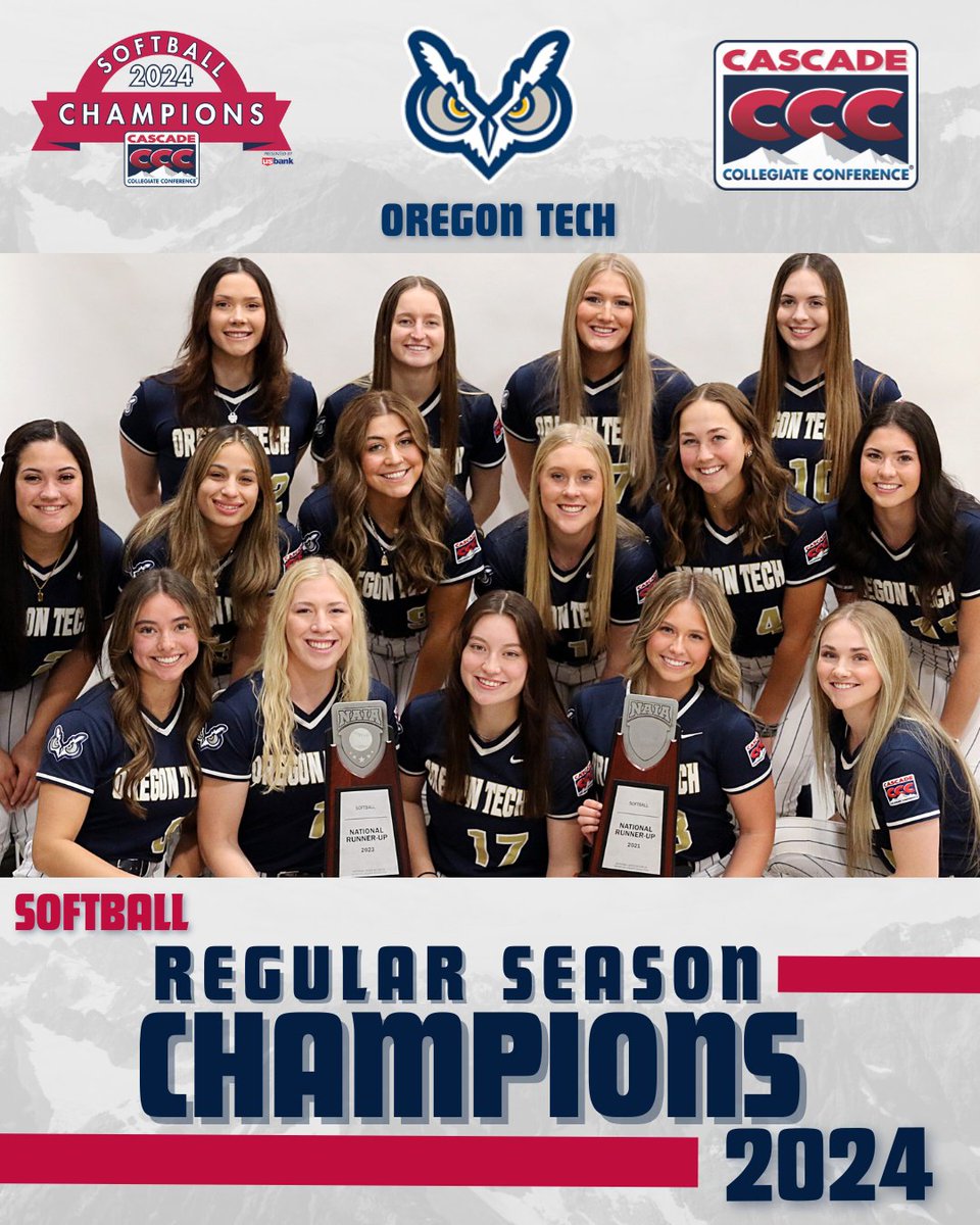 🥎l Proudly Presenting your 2024 Cascade Collegiate Conference softball regular season Champions of @OregonTechOwls Athletics 🏆