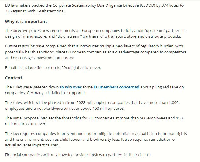 Corporate Sustainability Due Diligence #CSDDD..require larger companies operating in🇪🇺to check if their supply chains broach labour&human rights or cause environmental damage'minimum minimums requirements/many exceptions/so
shame 🇩🇪 redTape>child labour @ABaerbock @Bundeskanzler